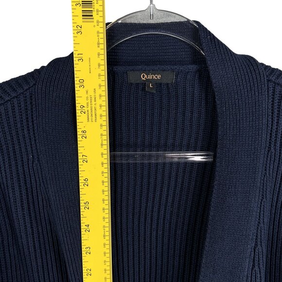 Quince Womens L Navy Organic Cotton Oversized Cardigan Ribbed Knit Open Front - Picture 11 of 16